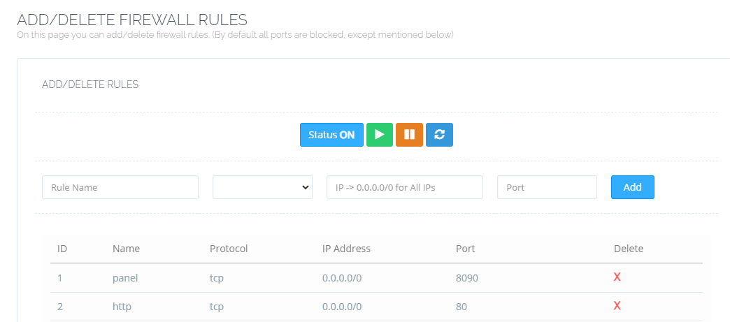 firewall section of cyberpanel