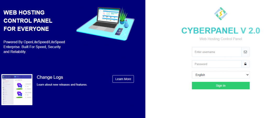 login page cyberpanel on centos7